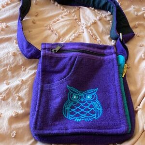 Purple Owl Embroidered Shoulder Bag